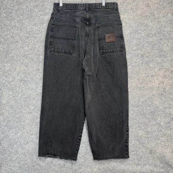 VTG Hugo Boss Baggy Jeans Mens 32 32x28 Frayed Raw Hem 90s Relaxed Black Pants